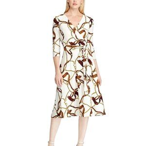 Lauren Ralph Lauren Black Label Fit & Flare Equestrian Print Midi Dress Size S
